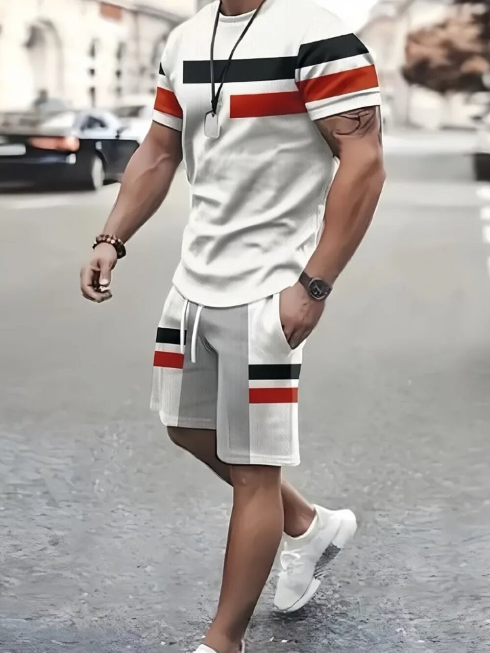 Men's Full Size Round Neck Tee and Shorts Set Plus Size